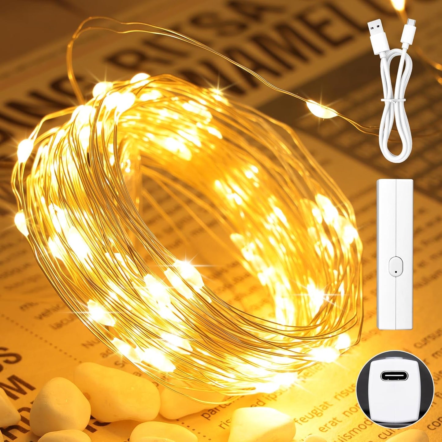66FT(33*2) Lipstick Mini Fairy Lights Battery Operated, String Lights with Timer, LED Rechargeable Twinkle Lights for Bedroom, Christmas Decorations, Wedding, Vine, Centerpiece Table Decor Warm White