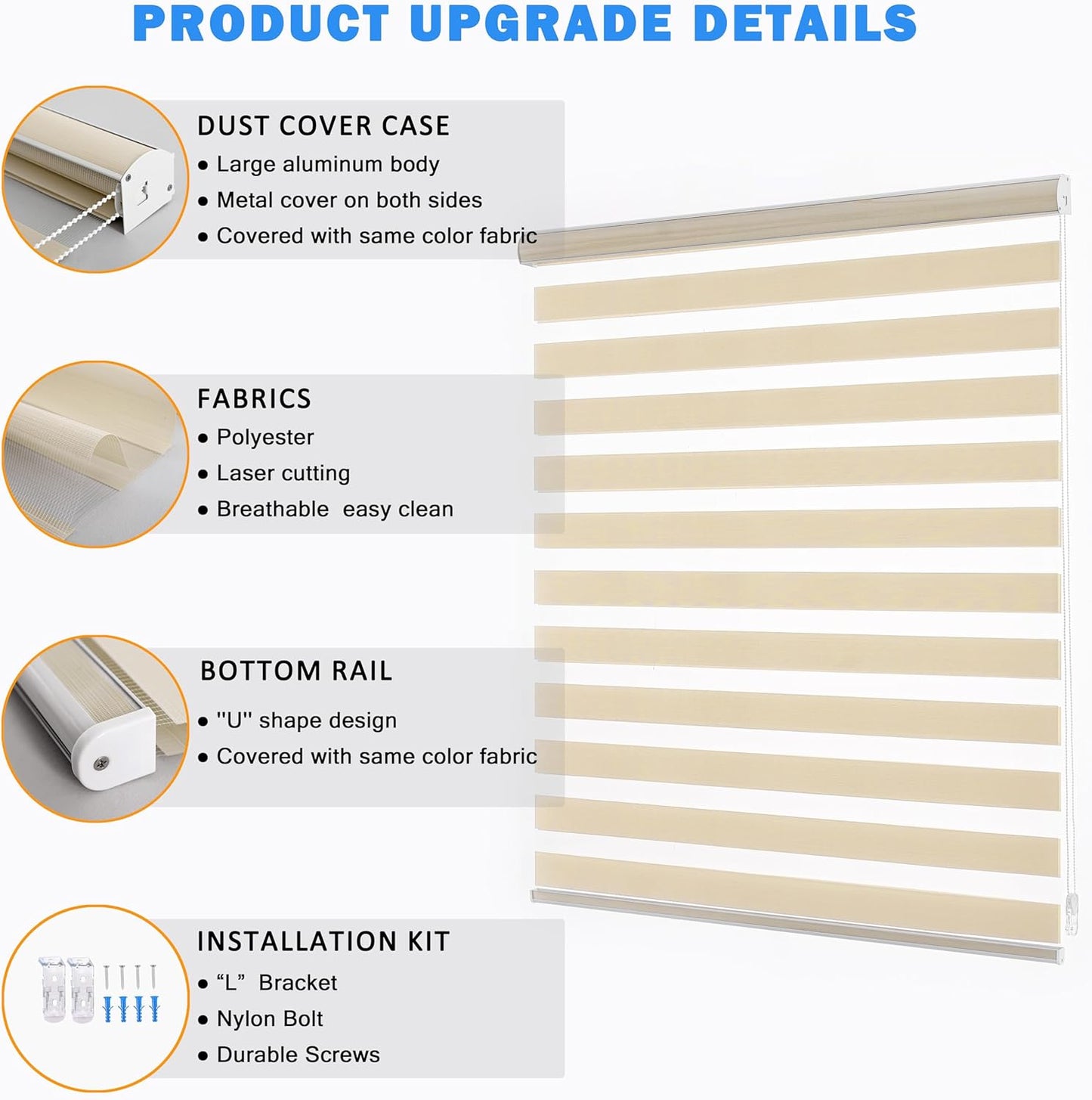 Zebra Blinds Window Blind Zebra Shade Blinds for Windows Roller Sheer Shades Privacy Light Filtering Shades for Home Kitchen Bathroom (Width 66'' X Height 72'' Cream)