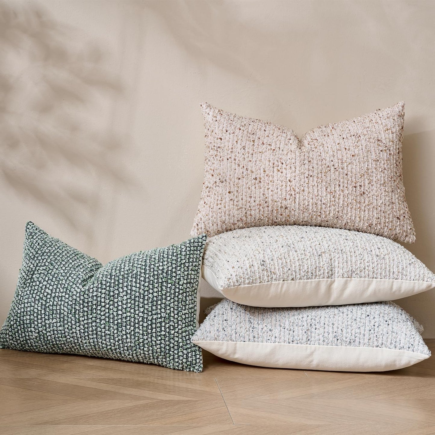 Striped Throw Pillow Covers 12x20 Set of 2 Cream Grey Textured Boucle Chic Morden Boho Accent Farmhouse Rectangular Lumbar Decorative Couch Pillow Covers for Home Decor Bed Sofa Living Room