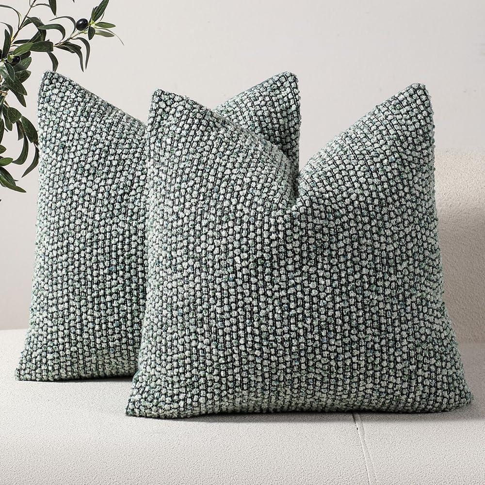 Striped Throw Pillow Covers 22x22 Set of 2 Green Textured Boucle Chic Morden Boho Accent Farmhouse Square Decorative Couch Pillow Covers for Home Decor Bed Sofa Living Room