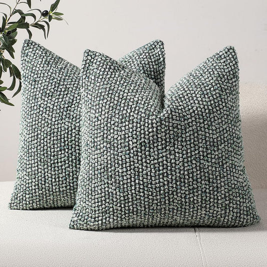 Striped Throw Pillow Covers 20x20 Set of 2 Green Textured Boucle Chic Morden Boho Accent Farmhouse Square Decorative Couch Pillow Covers for Home Decor Bed Sofa Living Room