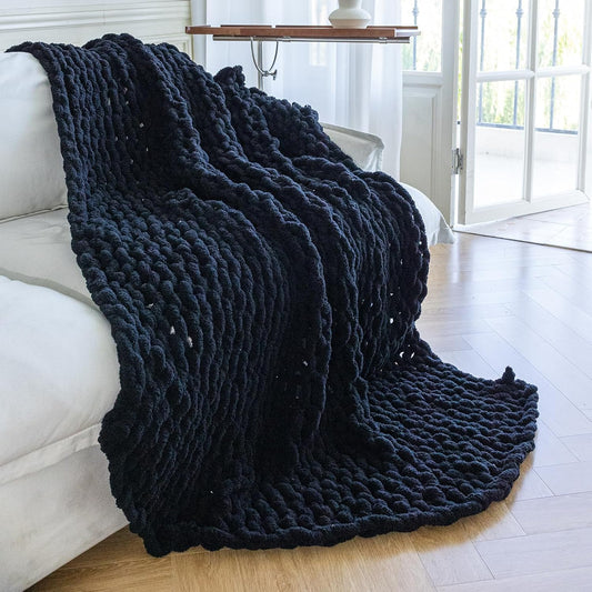 Chunky Knit Blanket - Luxury Soft Cozy 40 * 50 Throw Blanket,100% Woven Blanket Rope Knot Throw Blanket for Couch, Sofa, Home Decor, Gift - Machine Washable（Black）