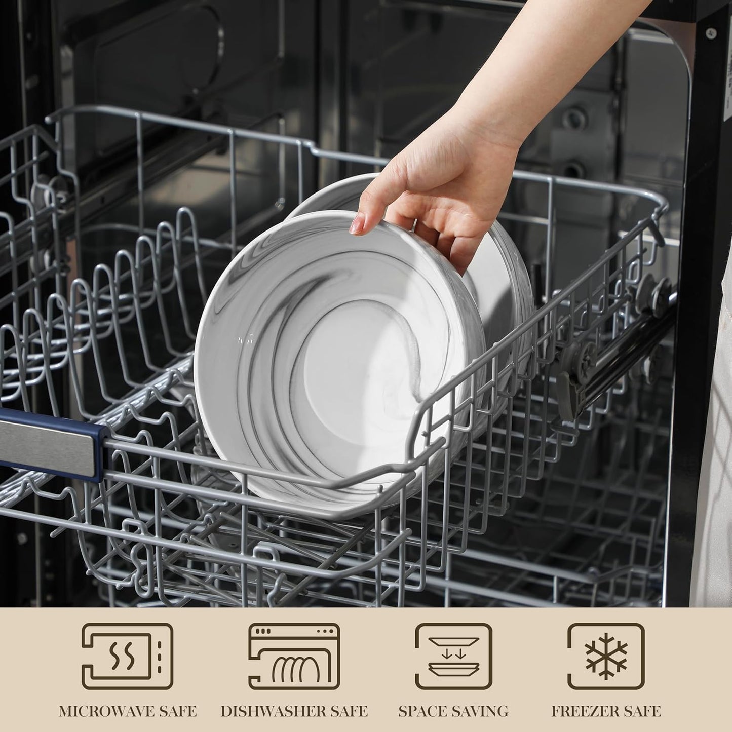 MALACASA Large Serving Bowls, 60 OZ (8'') Salad Bowls Set of 2, Ceramic Mixing Bowls for Kitchen, Serving Bowl for Soup, Pasta, Side Dishes and Entertaining, Marble Grey, Series REGULAR