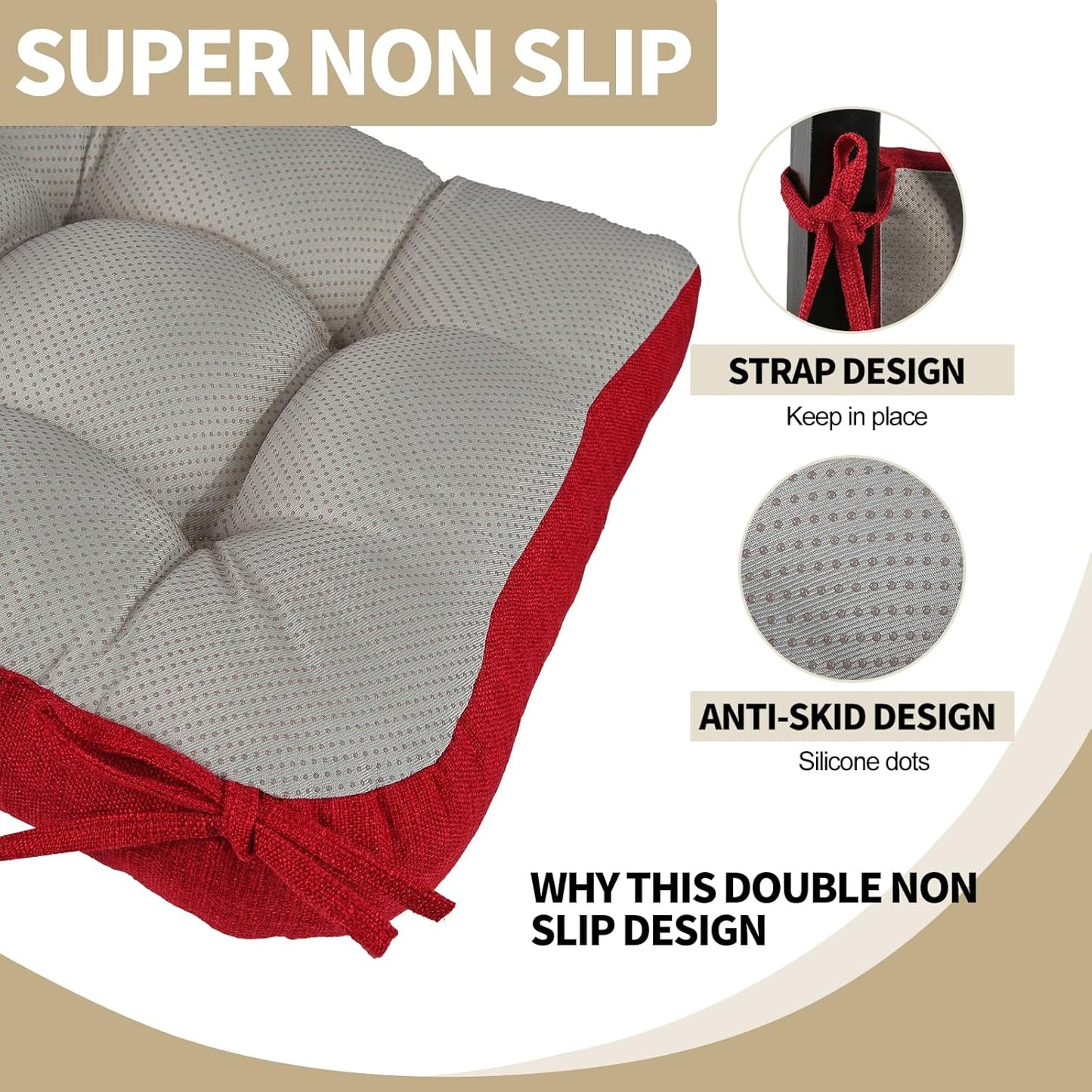 BUYUE Chair Cushion Set for Rocking Chair, Back Pillow & Seat Cushion with Ties, Original Woven Fabric Non-Slip Chair Pads for Elderly Sitting, Red