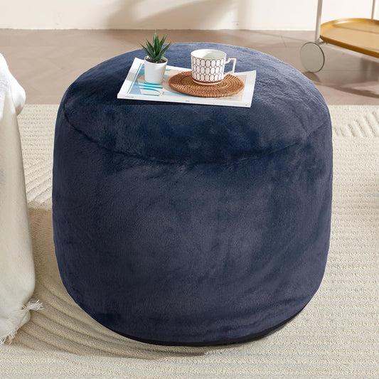 Boho Ottoman Living Room Furniture 26"x18" Round Ottomans Pouf Couch Foot Rest Navy Pouf Ottoman Foot Rest with Foam Chunk Filling Pouffe Ottomans Stuffed Foot Rests Poufs for Couch