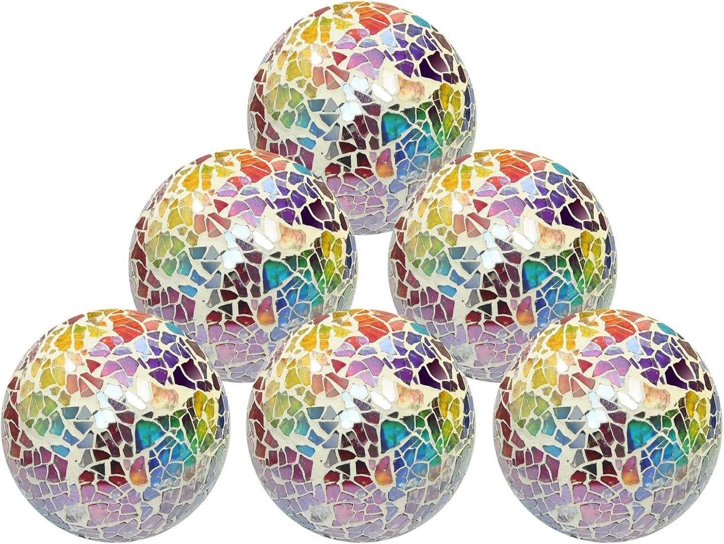 6pc Decorative Ball Set - 6cm Mosaic Glass Orbs Centerpiece Balls for Decorating Bowls, Vases, Tables & Wedding Parties (Colorful)