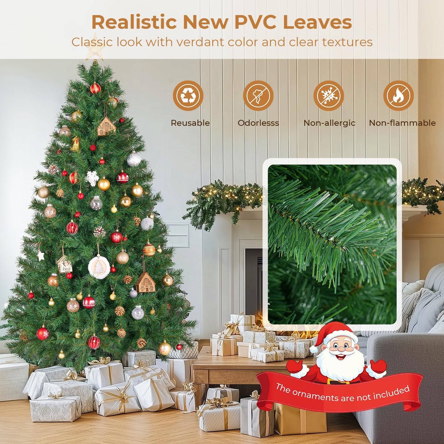 6 ft Artificial Christmas Tree with 700 PVC Branch Tips, Holiday Xmas Tree with Foldable Metal Base and Easy Assembly, Christmas Trees for Yard Porch Home Office Party Decoration, Green