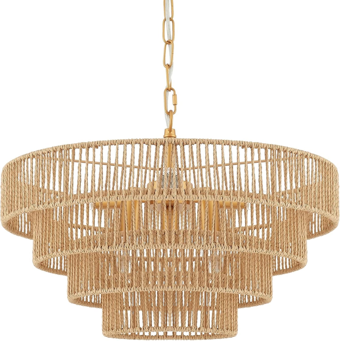 6-Lights Hand-Woven Rattan Pendant Light 4 Round Transitional Minimalist Boho Large Pendant Light for Kitchen Island Dining Room Living Room Hallway, Dia 20 Inch, UL Listed