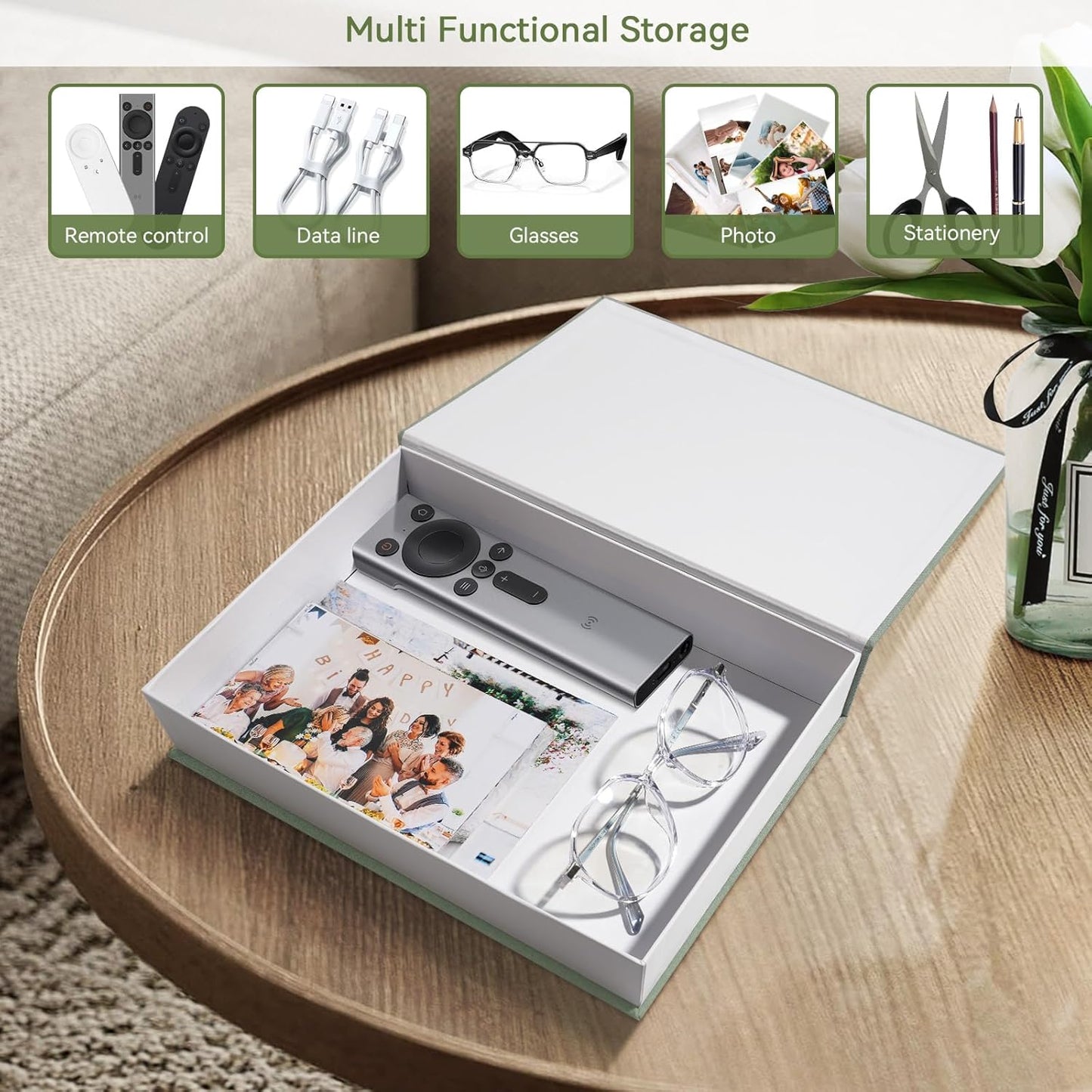 Aesthetic Decorative Books -Set of 2 Minimalist Linen Hardcover Faux/Fake Books for Coffee Table Home Decor Living Room Decoration, Photo Storage or as a Keepsake Box(Sage-beige-artist)