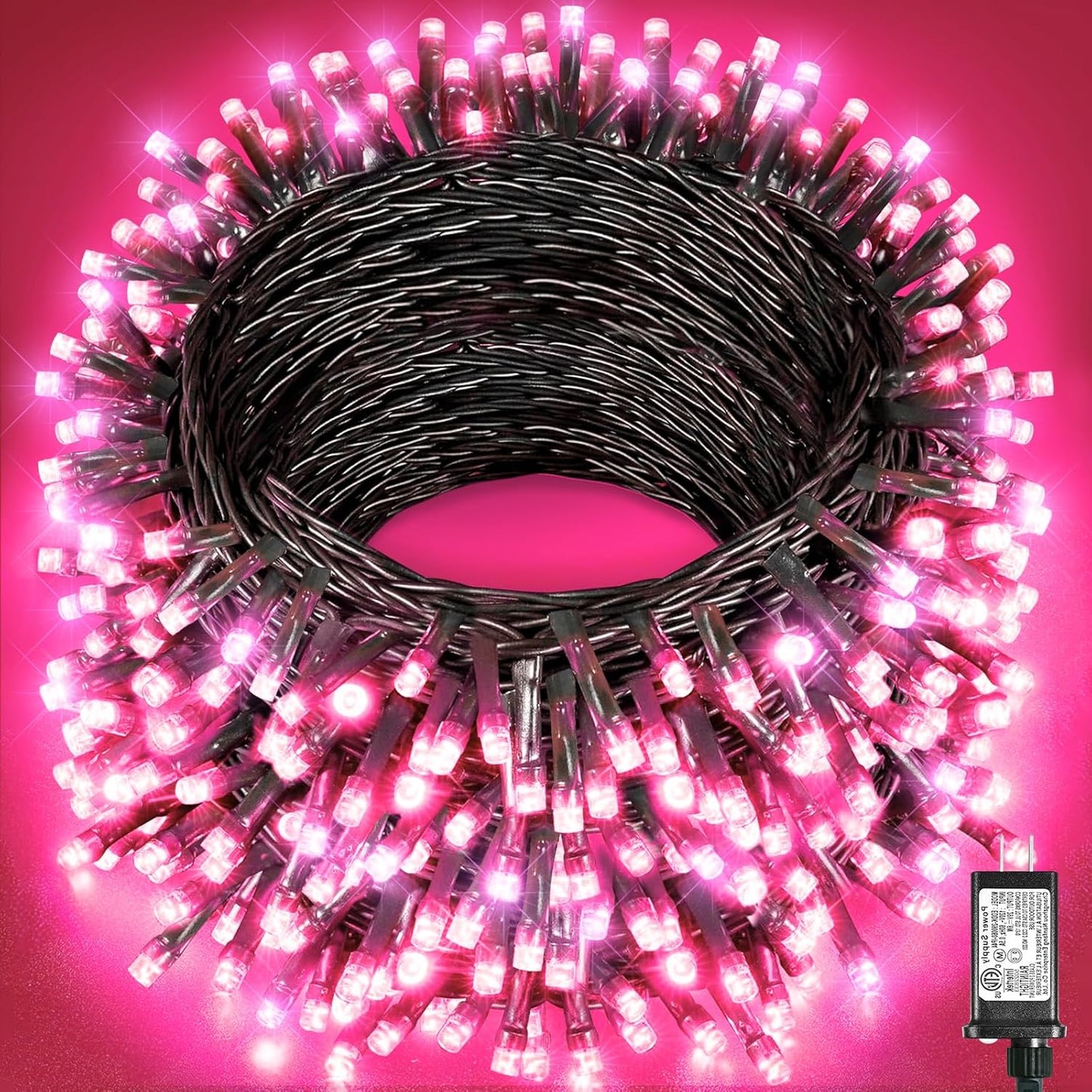 197FT 600 LED Christmas Lights Outdoor, Plug in Christmas Tree Lights 8 Modes, Waterproof Green Wire String Twinkle Lights for Indoor House Patio Garden Party Wedding Holiday Decorations, Pink