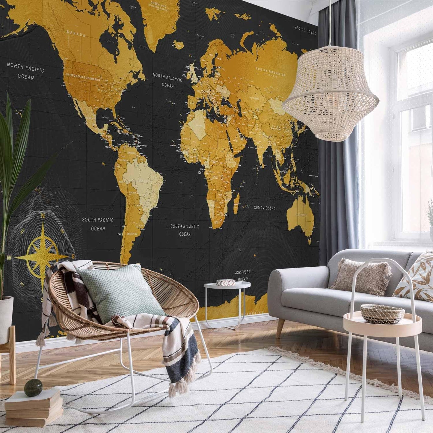 artgeist Premium Wall Mural World Map 79x55 in - XXL Non-Woven Wallpaper Fleece Wall Decor Photo Print Picture Image Design Home Map of The World k-A-0130-a-a