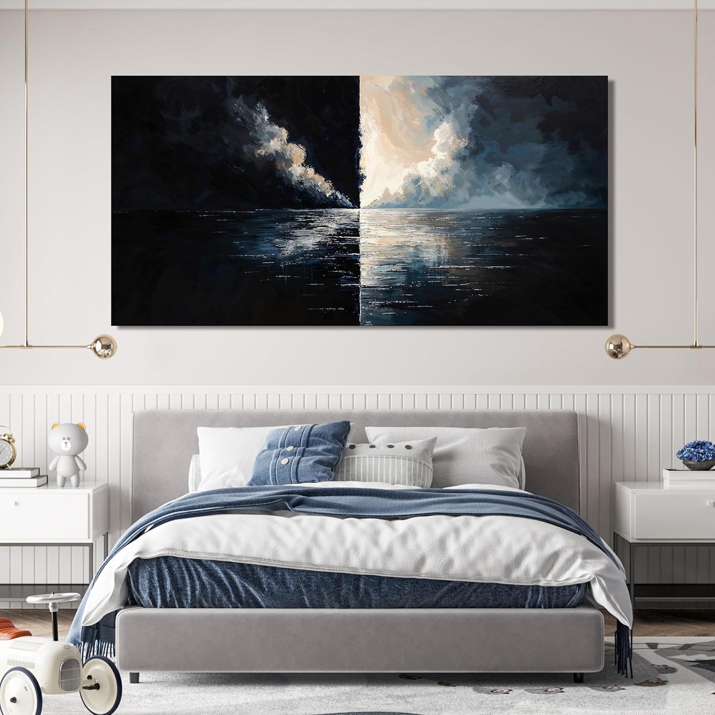 Abstract Large Wall Art Decor Wall Art Pictures for Living Room Abstract Canvas Art Wall Decor Modern Black and White Wall Art Prints Oversized Coastal Wall Art Bedroom Office Home Decor 29" X 58"