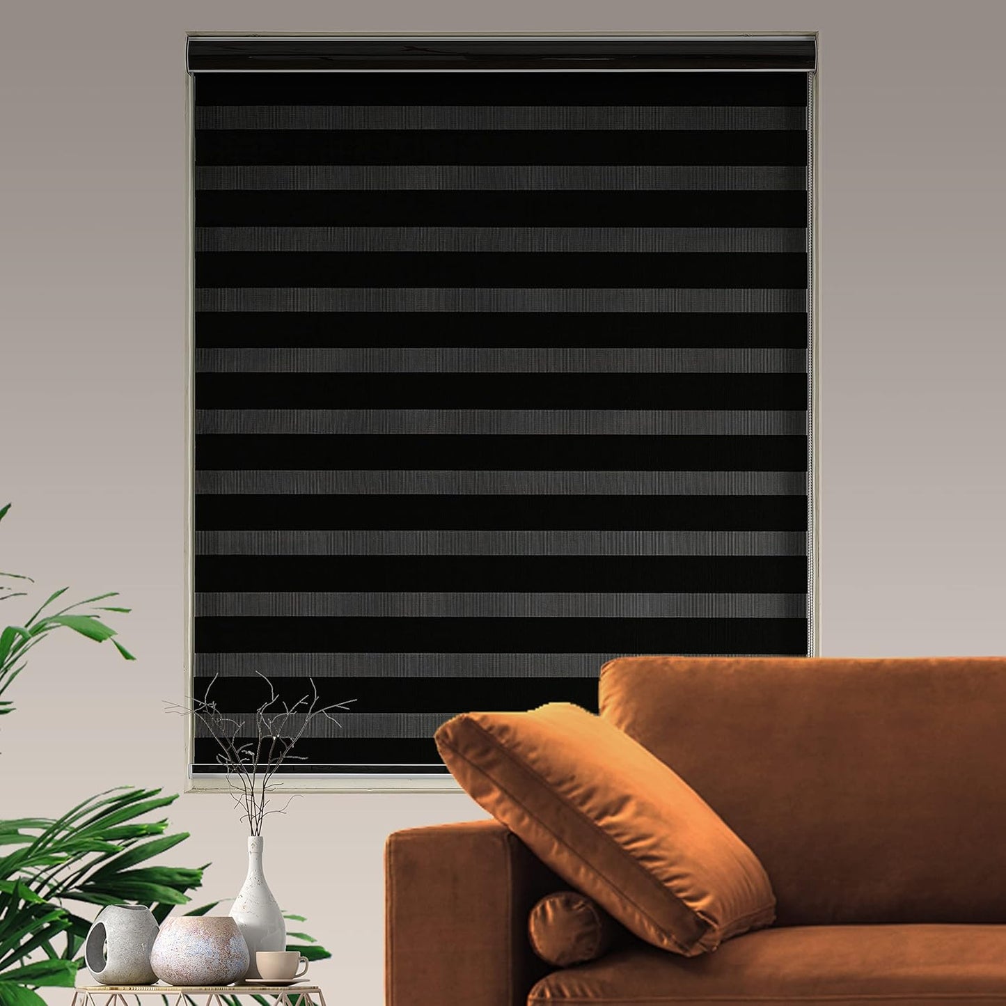 Blackout Zebra Blinds, Dual Layer Free-Stop, Room Darkening Zebra Shades, Blinds for Indoor Windows, Light Filtering Privacy Sheer Shade for Home(50" W X 72" H, Black)