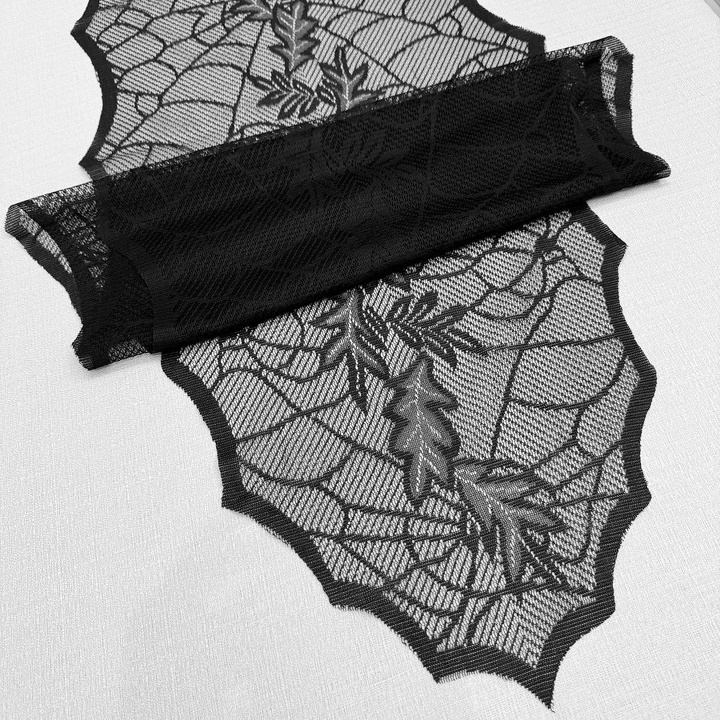 Fall Decorations Table Runner - Black Lace Maple Leaves Table Runners for Autumn Table Decor, 20*75 Inch Halloweens Lace Table Runner for Halloweens Party Home Kitchen Dinner Decoration Indoor