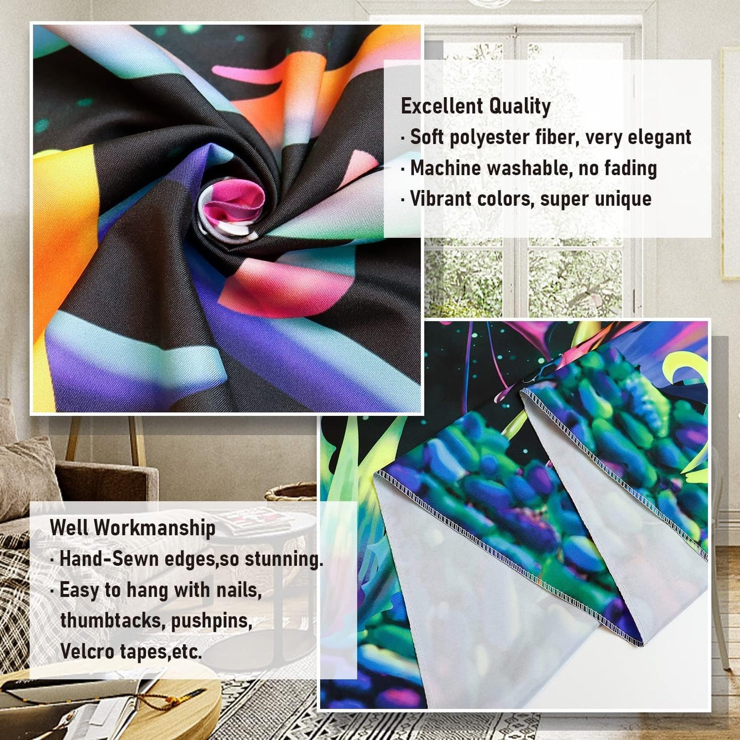 Amonercvita Blacklight Skull Tapestry Trippy Skeleton Wall Tapestries UV Reactive Neon Plants Trees Tapestries Aesthetic Galaxy Space Tapestry Wall Hanging for Bedroom Decor(W59.1×H78.7 inches)