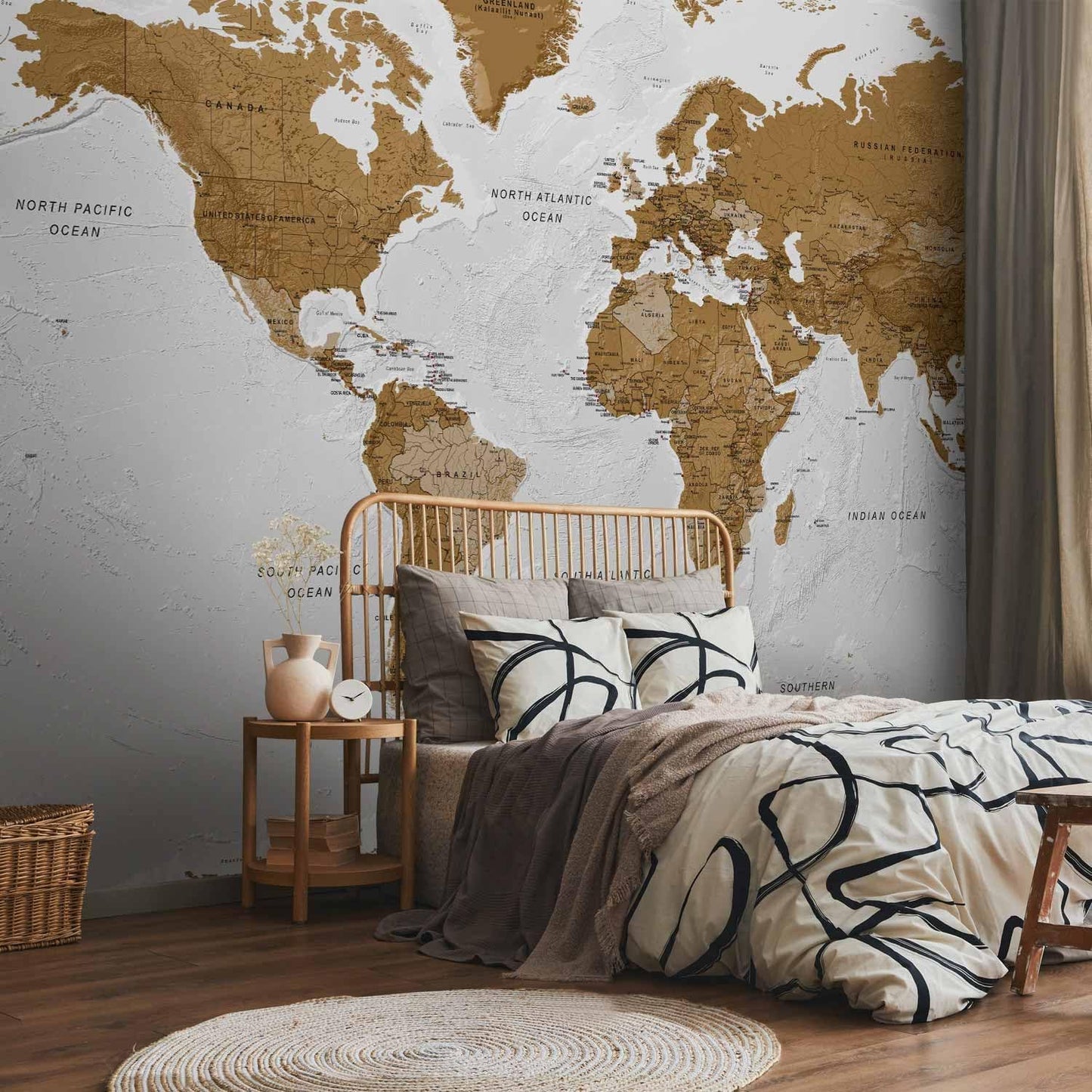 artgeist Premium Wall Mural World Map 79x55 in - XXL Non-Woven Wallpaper Fleece Wall Decor Photo Print Picture Image Design Home Map of The World k-A-0093-a-a