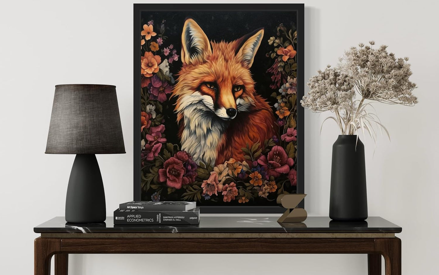 Fox and Flower Poster Art Print, Halloween Scary Vintage Wall Art Academia Spooky Painting Decoration for Horror Prints, Gothic Posters Bedroom Decor 89 (Fox and Flower, 11 x 14 inches, Black Frame)