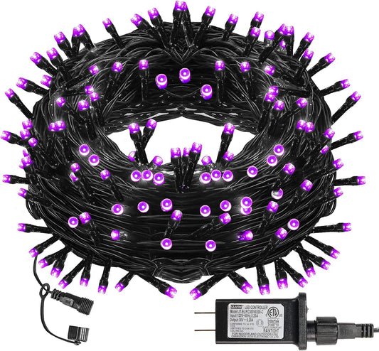 DAZZLE BRIGHT Halloween 300 LED String Lights, 100FT Connectable String Lights with 8 Lighting Modes, Halloween Decorations for Party Carnival Supplies, Indoor Outdoor Yard Garden Decor (Purple)