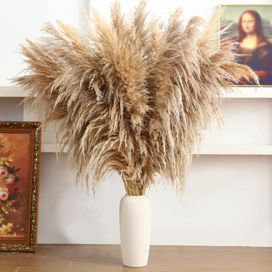 46" inch 11 Stems Natural Pampas Grass Tall Decor,Pompas Grass,Large Borwn Tall Pampas Grass for Floor Vase,Wedding Decorations,Party,Boho Home Decor,and Creating a Boho Ambiance