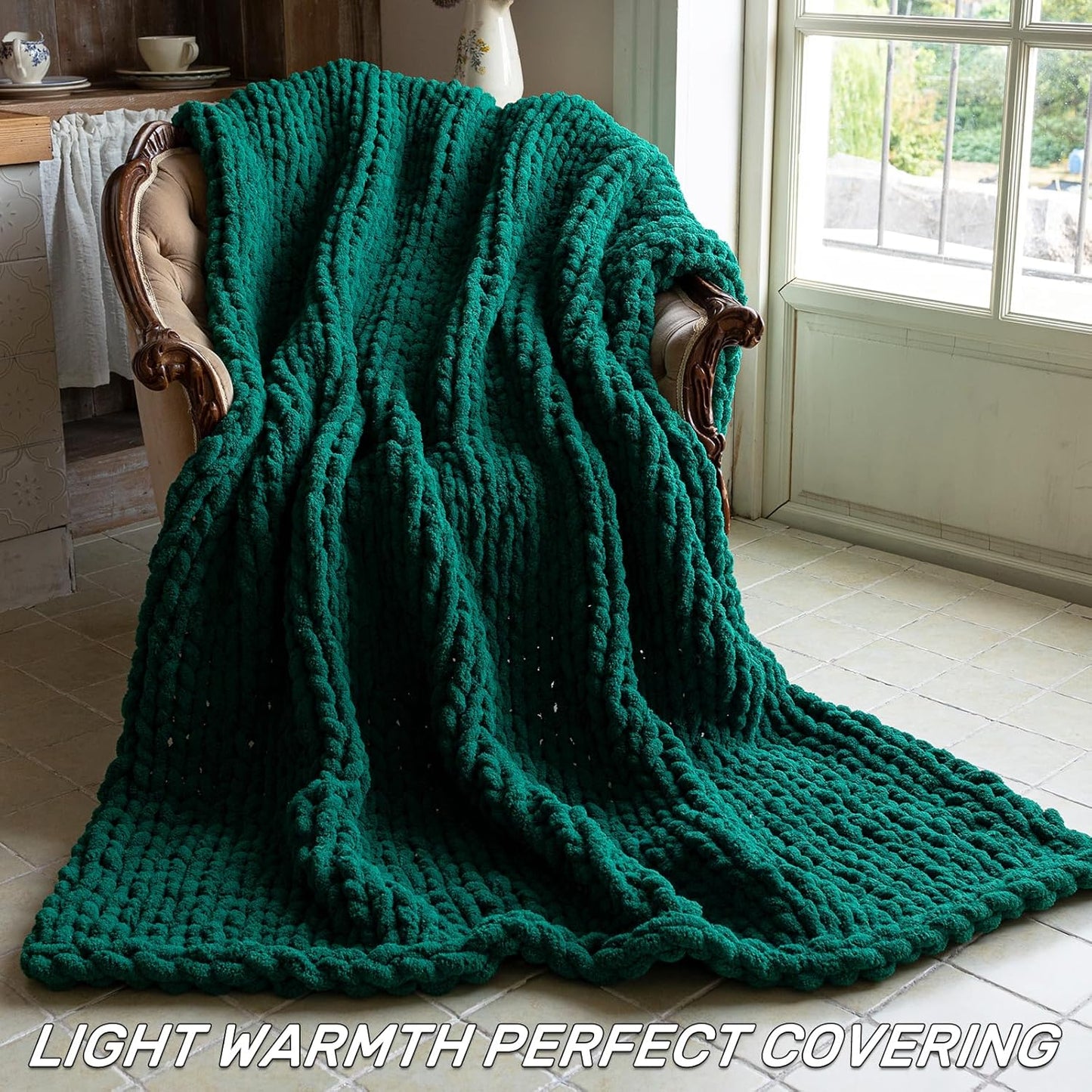 Chunky Knit Blanket - Luxury Soft Cozy 60 * 80 Throw Blanket,100% Woven Blanket Rope Knot Throw Blanket for Couch, Sofa, Home Decor, Gift - Machine Washable（Blackish Green）