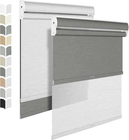 BERISSA Cordless Dual Roller Shades with Cassette Valance,Double Window Shades Blackout and Light Filtering Shades,Day and Night Roller Shades for Home Office Door.Grey and White.68 W x 80" H