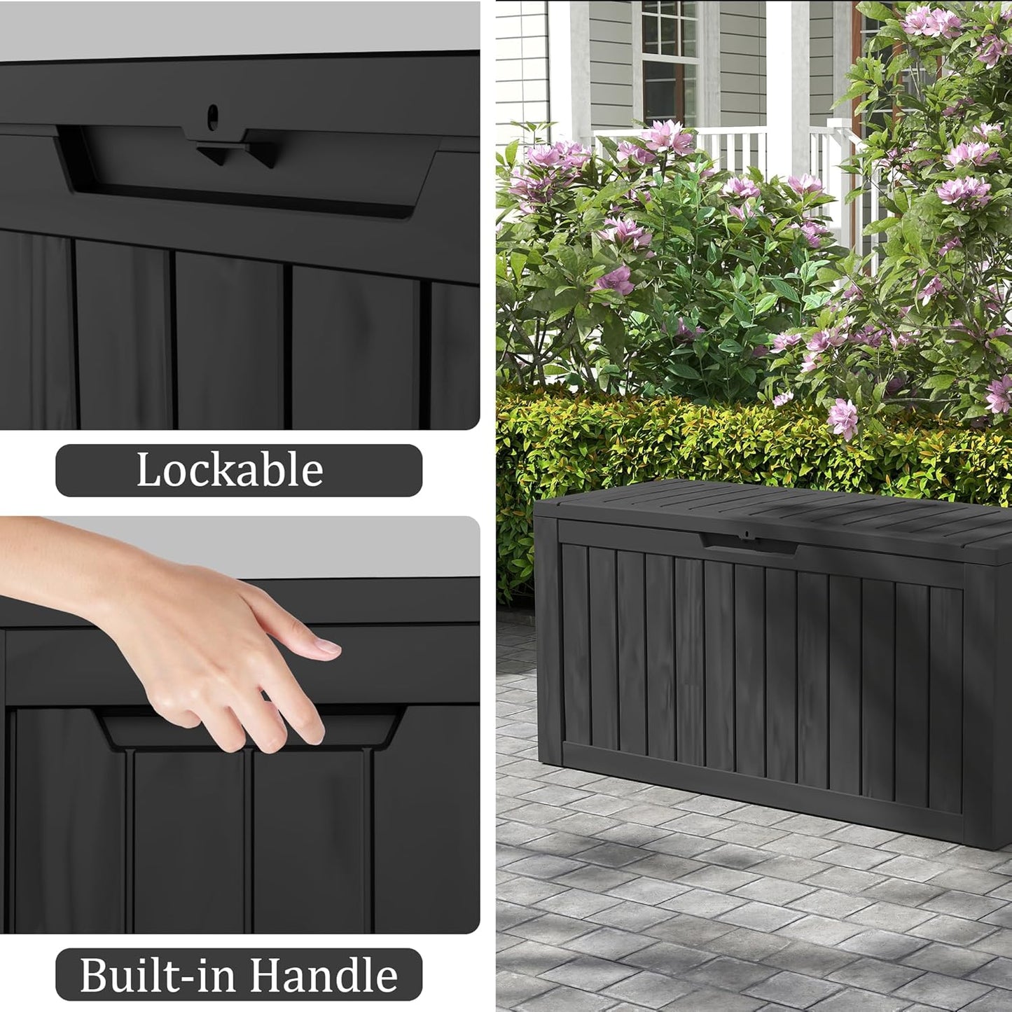 75 Gallon Double-Wall Resin Deck Box - Lockable Waterproof Outdoor Storage Box, 515lbs Capacity & Doubles as Seating for Patio Furniture - Garden Tools, Pool Accessories (Black)