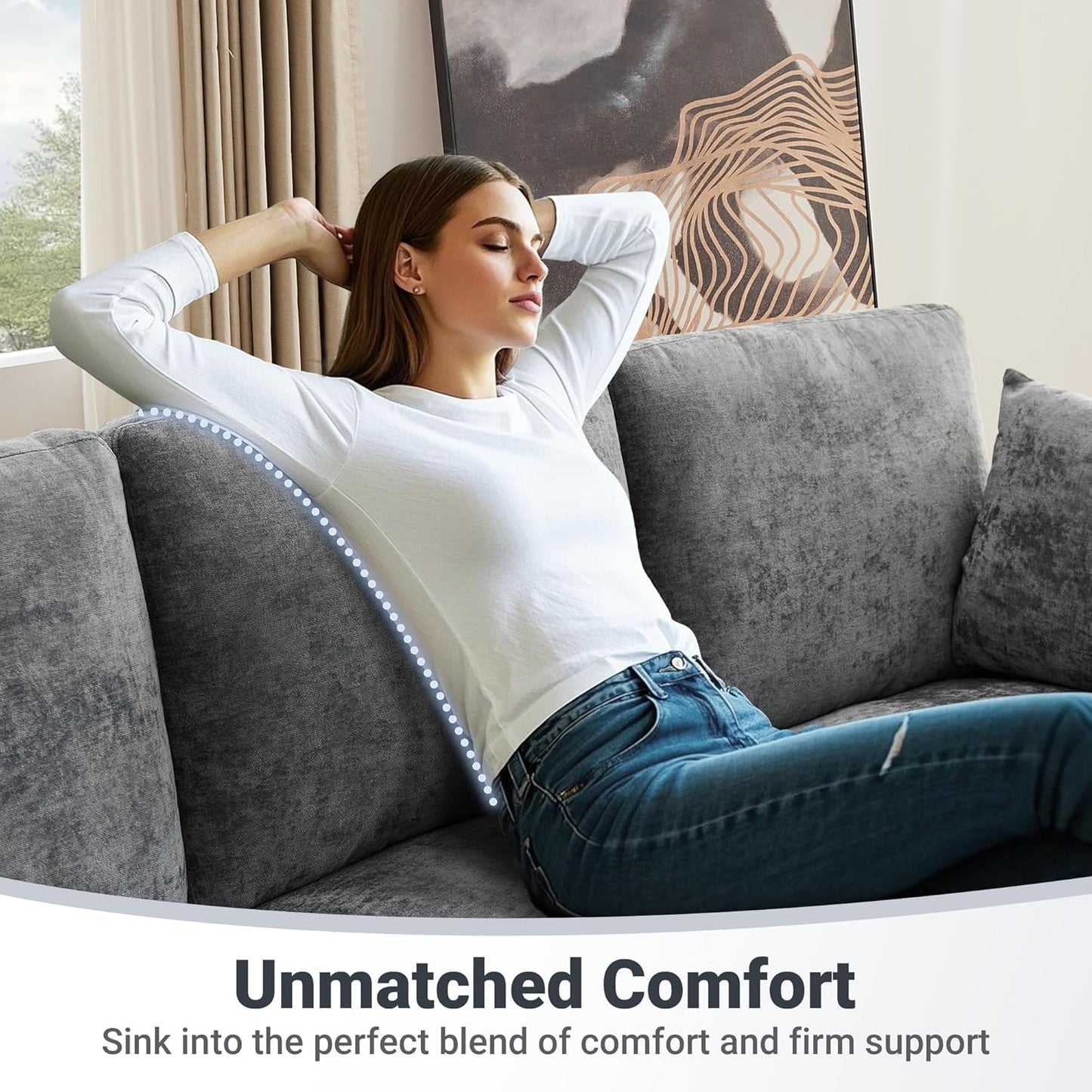 Tbfit L Shaped Couch 8 Seat, Sectional Sofa for Living Room,Chenille Cloud Couch with Ottoman, Grey