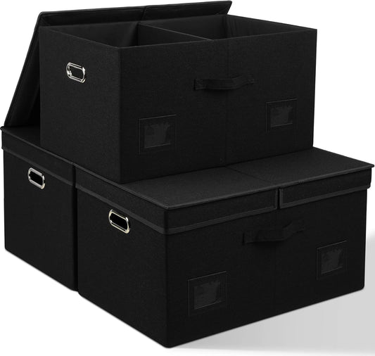 75 Quarts Extra Large Decorative Storage Bins with Lids, 3 Packs Black Collapsible Storage Bins with Lids, Stackable Storage Bins Decorative Box Storage With Lid Extra Large