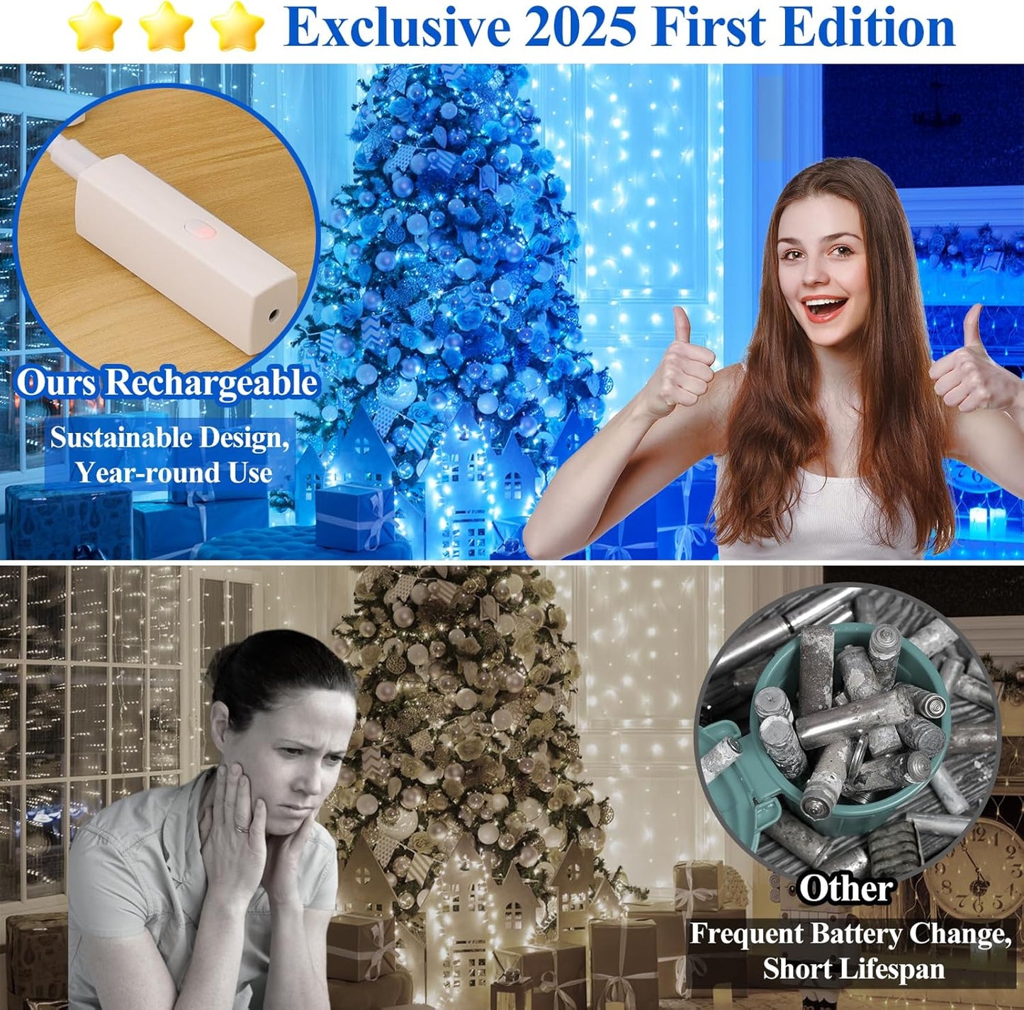 Lakumu LED String Lights Battery Operated, Fairy Lights with Timer, Mini Twinkle Lights for Bedroom, Christmas Decorations, Wedding, Vine, Centerpiece Table Decor (10M/33FT Blue)