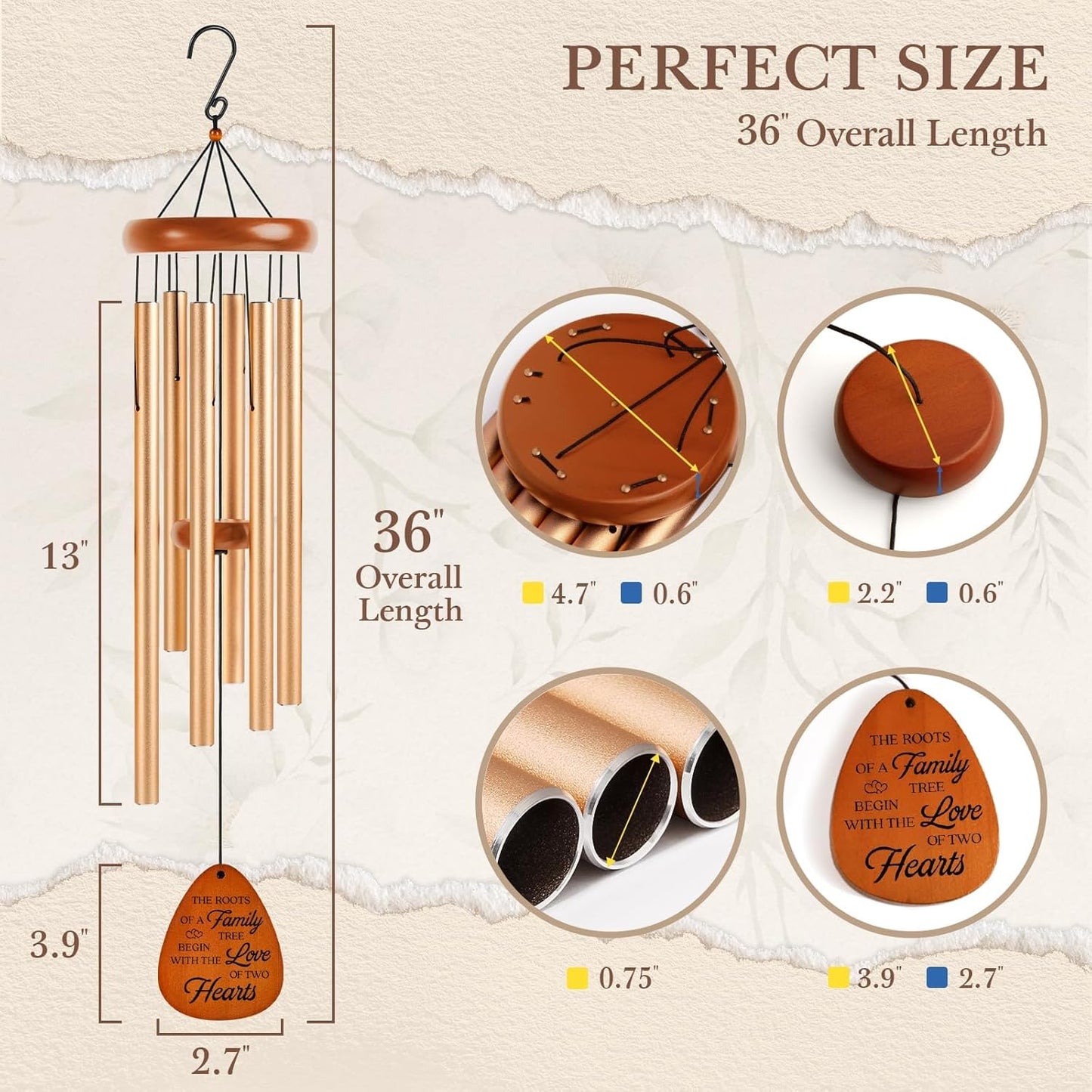 25th Wedding Anniversary Wind Chime, Happy 25th Anniversary Romantic Gifts for Couple, Parents, Wife, Husband, Friends, Sliver Anniversary's Keepsake Gifts Ideas-Large 36''