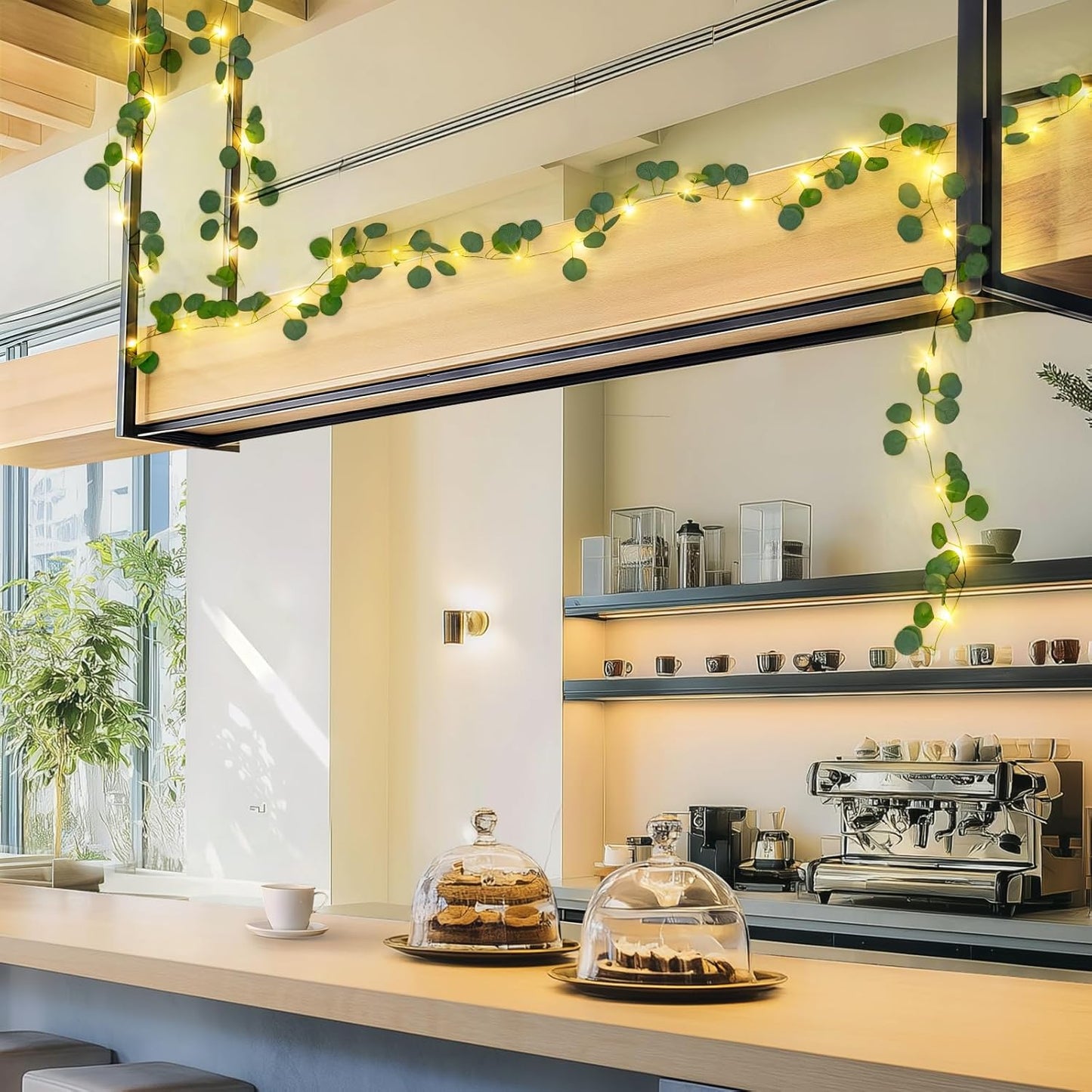 JMEXSUSS 33 FT 100 LED Eucalyptus Vine Fairy Lights, Vines with Lights Battery Operated with Remote, Eucalyptus Leaf Light Garland Indoor Outdoor for Bedroom Wall Classroom Party Decor(Warm White)