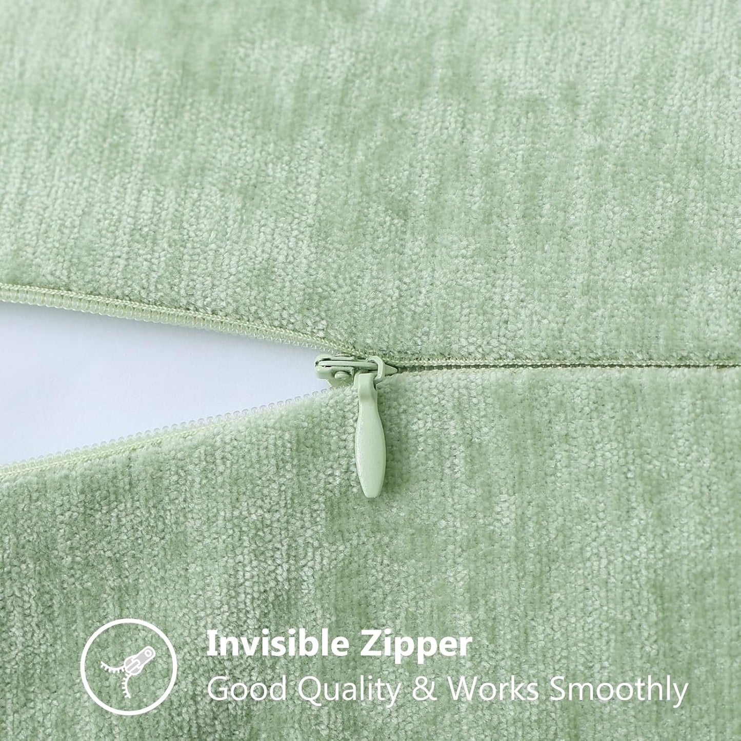 decorUhome Chenille Soft Throw Pillow Covers 20x20 Set of 2, Farmhouse Velvet Neutral Decorative Euro Pillow Covers with Stitched Edge for Couch Sofa Bed Home Decor, Sage Green