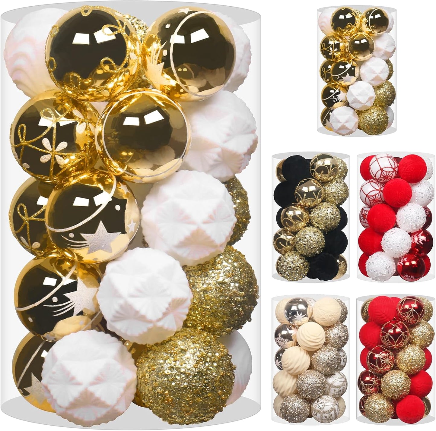 2.36In Velvet Christmas Ball Ornaments, 25PCS Gold/White Flocked Christmas Tree Hanging Decorations, for Home Holiday Wedding Indoor Xmas Party Decor.