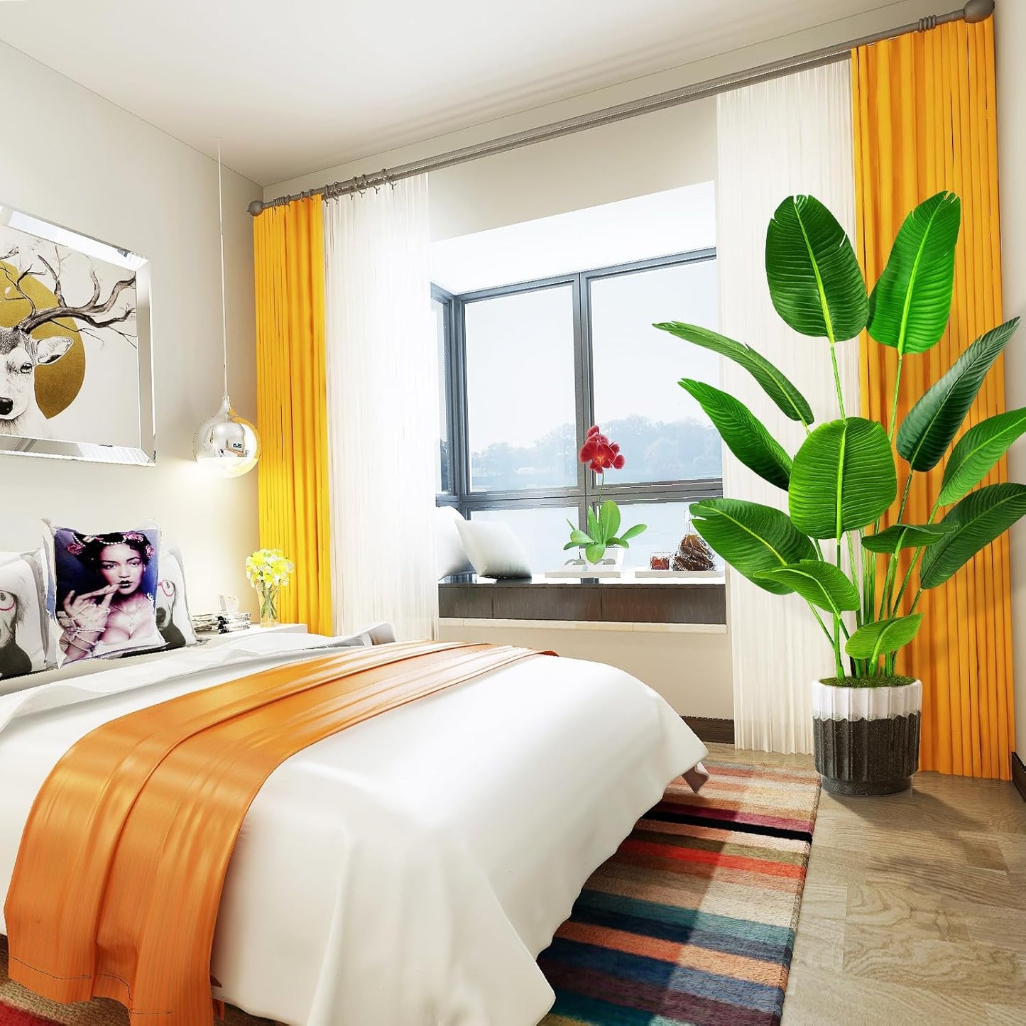 5.5ft Artificial Silk Bird of Paradise Palm Tree (65in) with 12 Trunks Faux Tree and Plastic Nursery Pot, Fake Plant for Office House Farmhouse Living Room Home Decor (Indoor/Outdoor)