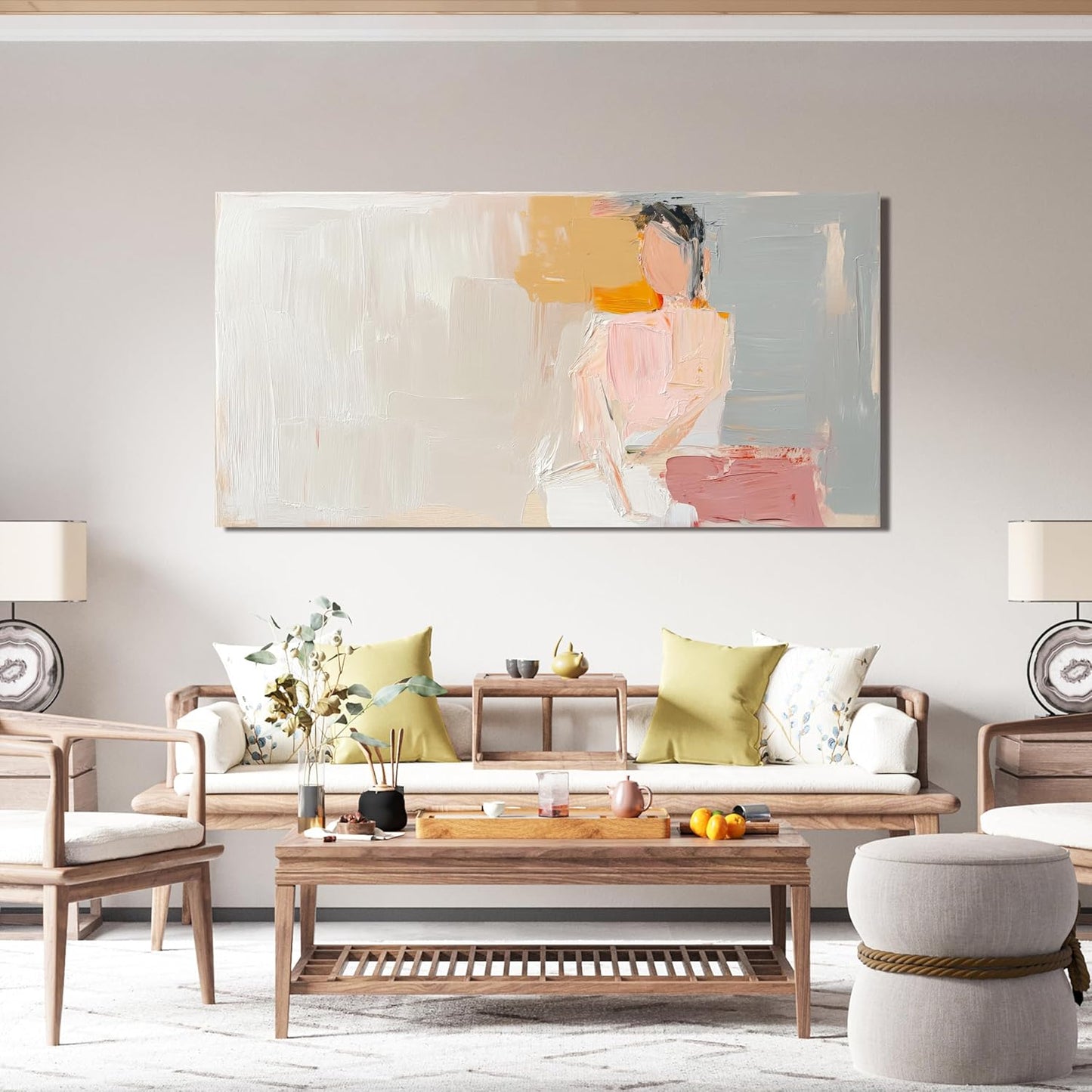 AIXMGSJS Abstract Canvas Wall Art Decor, 20"x40", Pink, Wrapped Canvas, Wall Hanging Decor, Living Room, Bedroom, Dining Room, Guest Room, Home Office