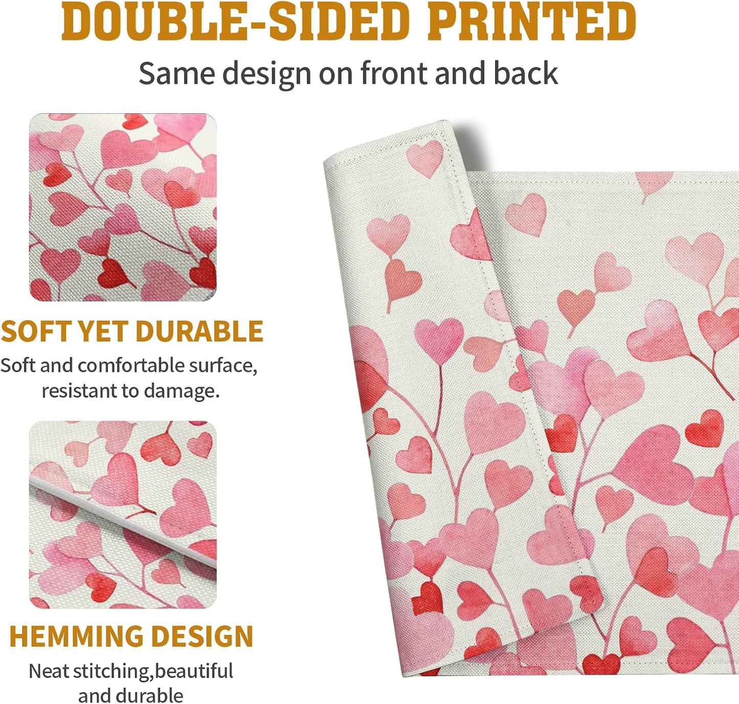 Pink Love Heart Valentine's Day Placemats Set of 4 Valentine Seasonal Holiday Linen Table Mats 12x18 Inch Anniversary Wedding Sweet Romantic Place Mats for Party Kitchen Dining Outdoor Indoor Decor