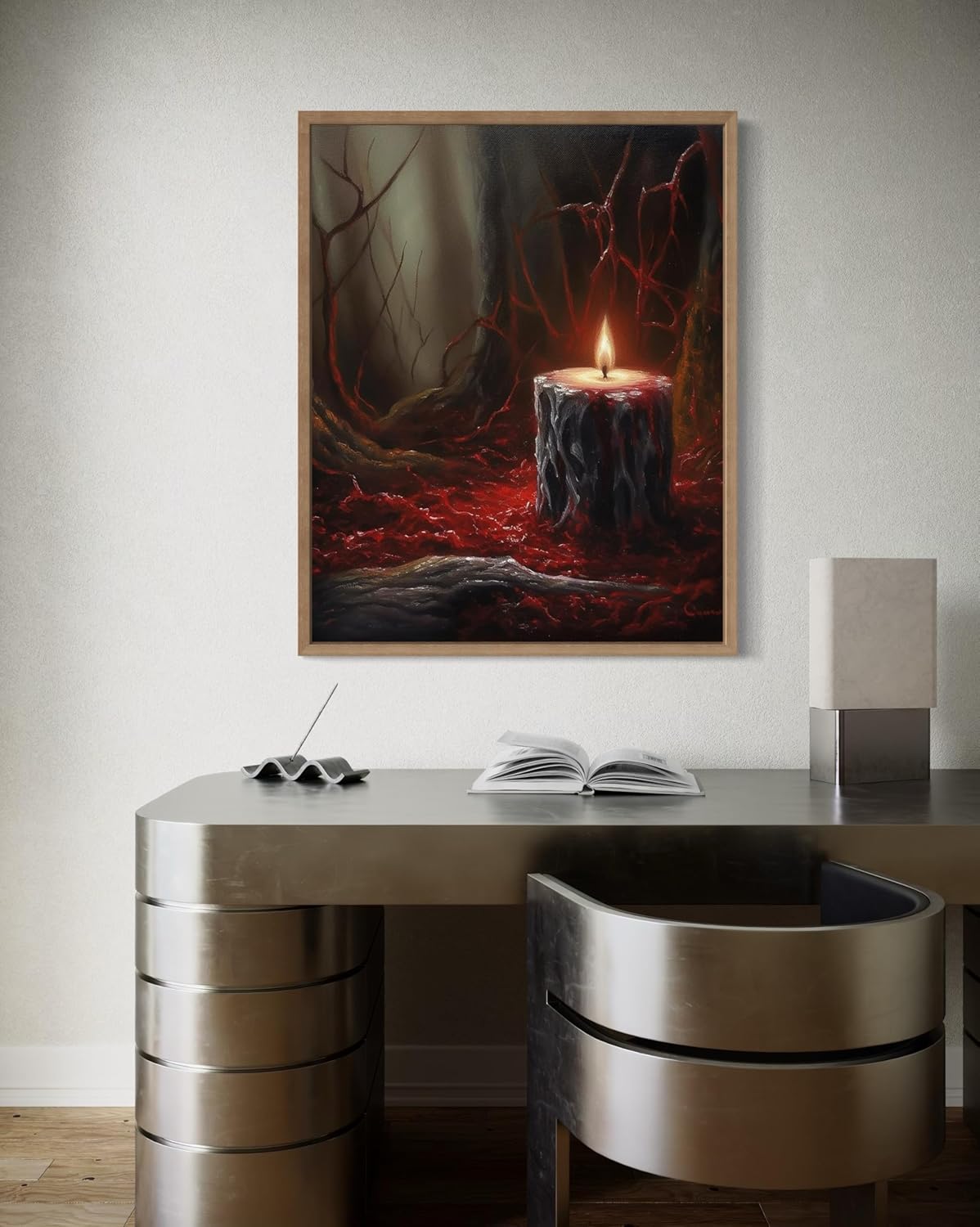 Gothic Candle Poster Art Print, Halloween Scary Vintage Wall Art Academia Spooky Painting Decoration for Horror Prints, Posters Bedroom Decor 89 (Gothic Candle, 16 x 20 inches, Wood Frame)