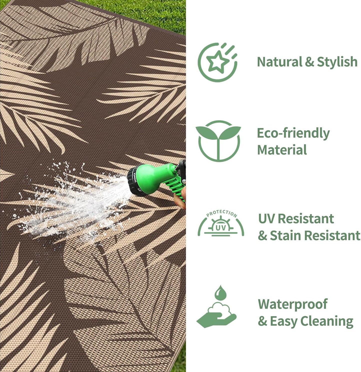 GENIMO Outdoor Rug 2.5' x 8' Waterproof for Patios Clearance, Reversible Outdoor Plastic Straw Camping Rug Carpet, Large Area Rugs Mats for RV, Camper, Deck, Balcony, Porch, Beach, Coffee&Beige