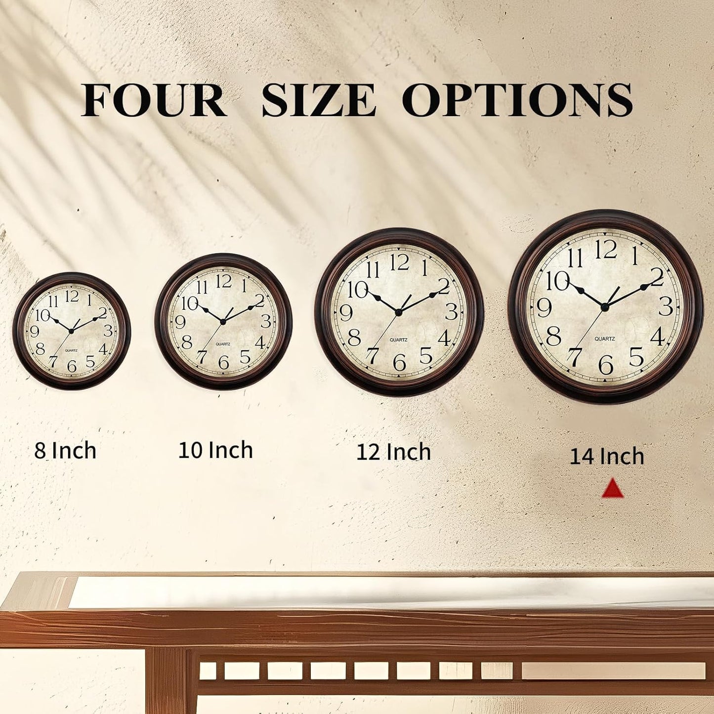 14 Inch Wall Clocks Battery Operated Silent Non-Ticking Analog Wall Clock Vintage Retro Rustic Style Decorative for Living Room Kitchen Home Office(Bronze)