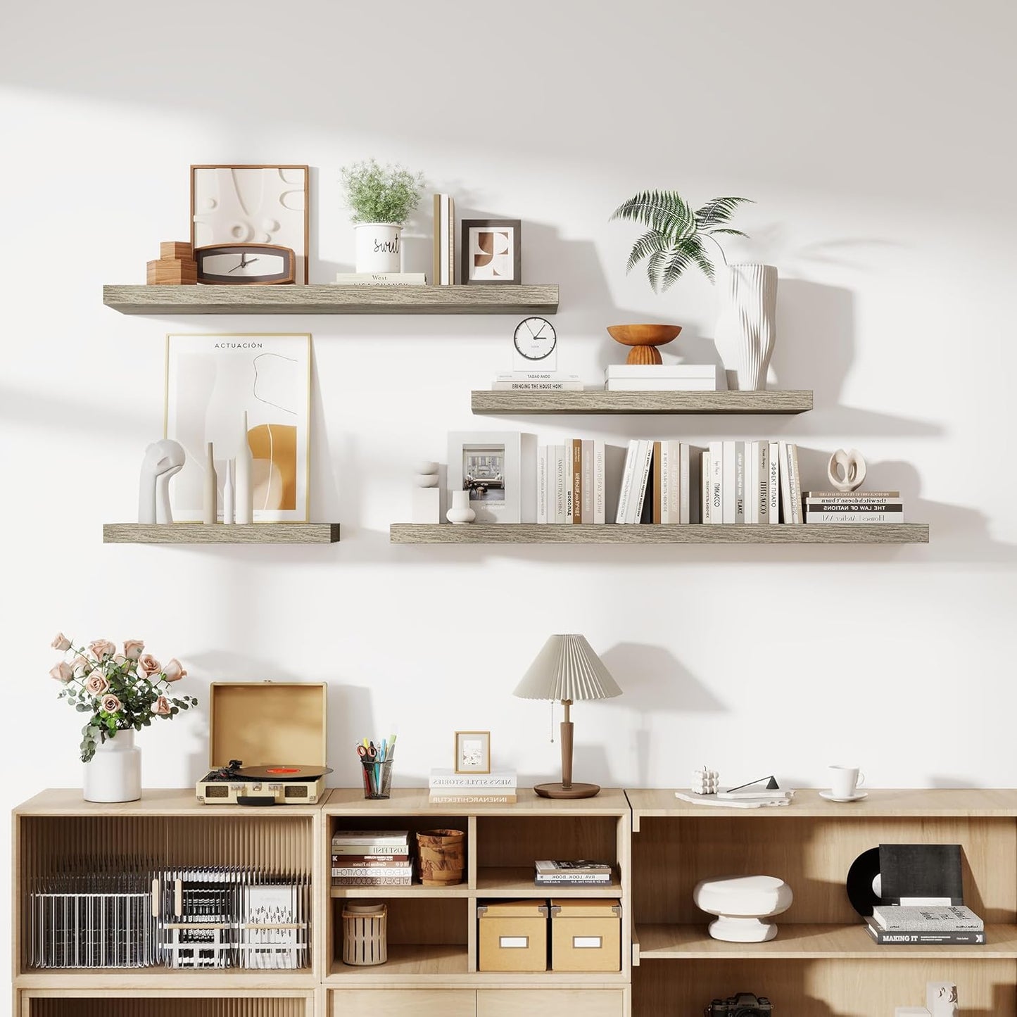 48 Inch Floating Shelves, 12 Inch Deep Floating Shelves for Wall, Floating Shelf with Invisible Brackets, 12 inch Deep Wall Shelves for Bathroom, Bedroom, Living Room, Vintage Gray Oak