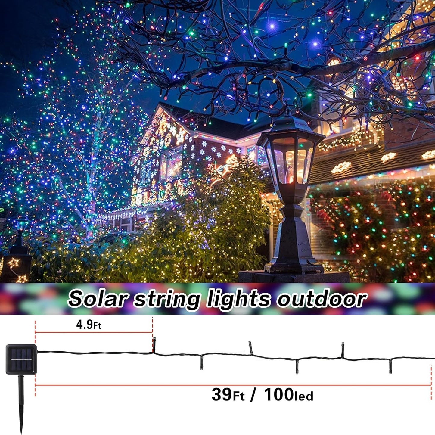 2 Pack Solar String Lights Outdoor, 200 LED Extra-Long 78 FT Solar Christmas Lights Outdoor with 8 Lighting Modes, IP65 Waterproof for Garden, Xmas, Balcony, Wedding, Party (Multicolor)