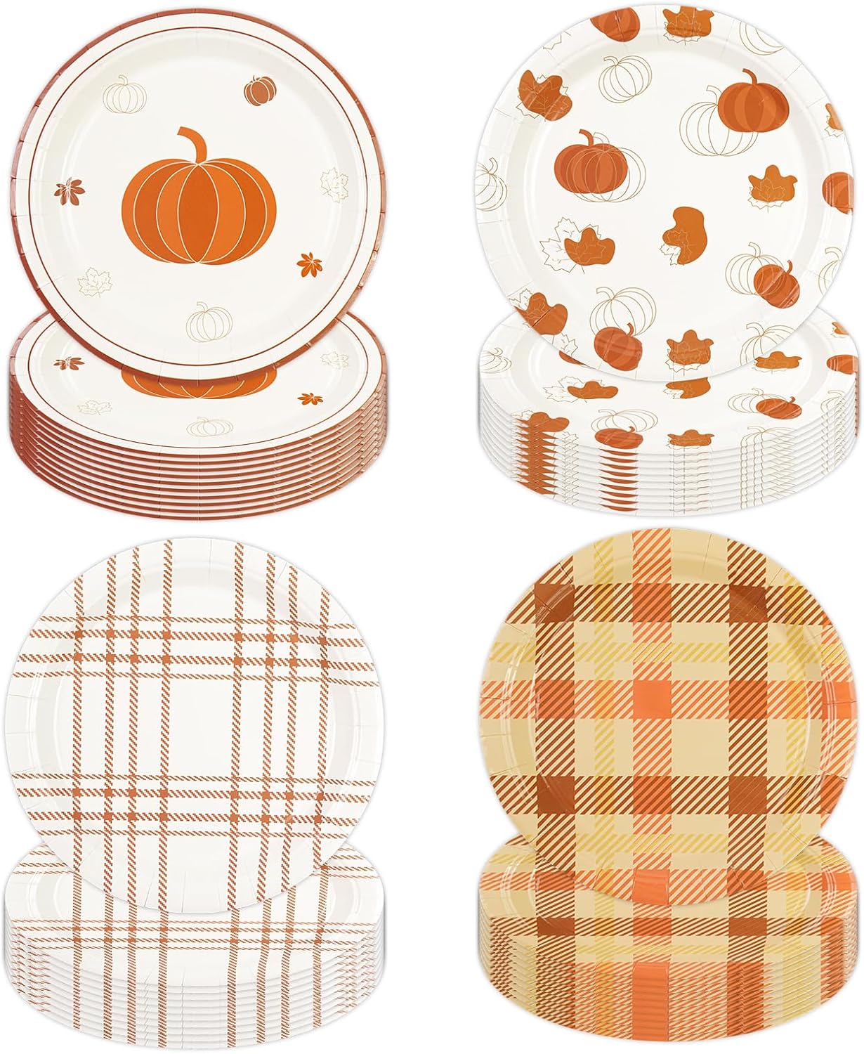 48Pcs Fall 7inch Paper Plates - Pumpkin Maple Leaf Dessert Plates for Cake Salad Fruit Disposable Autumn Party Supplies for Fall Thanksgiving Harvest Picnic Decoration, 4 Styles
