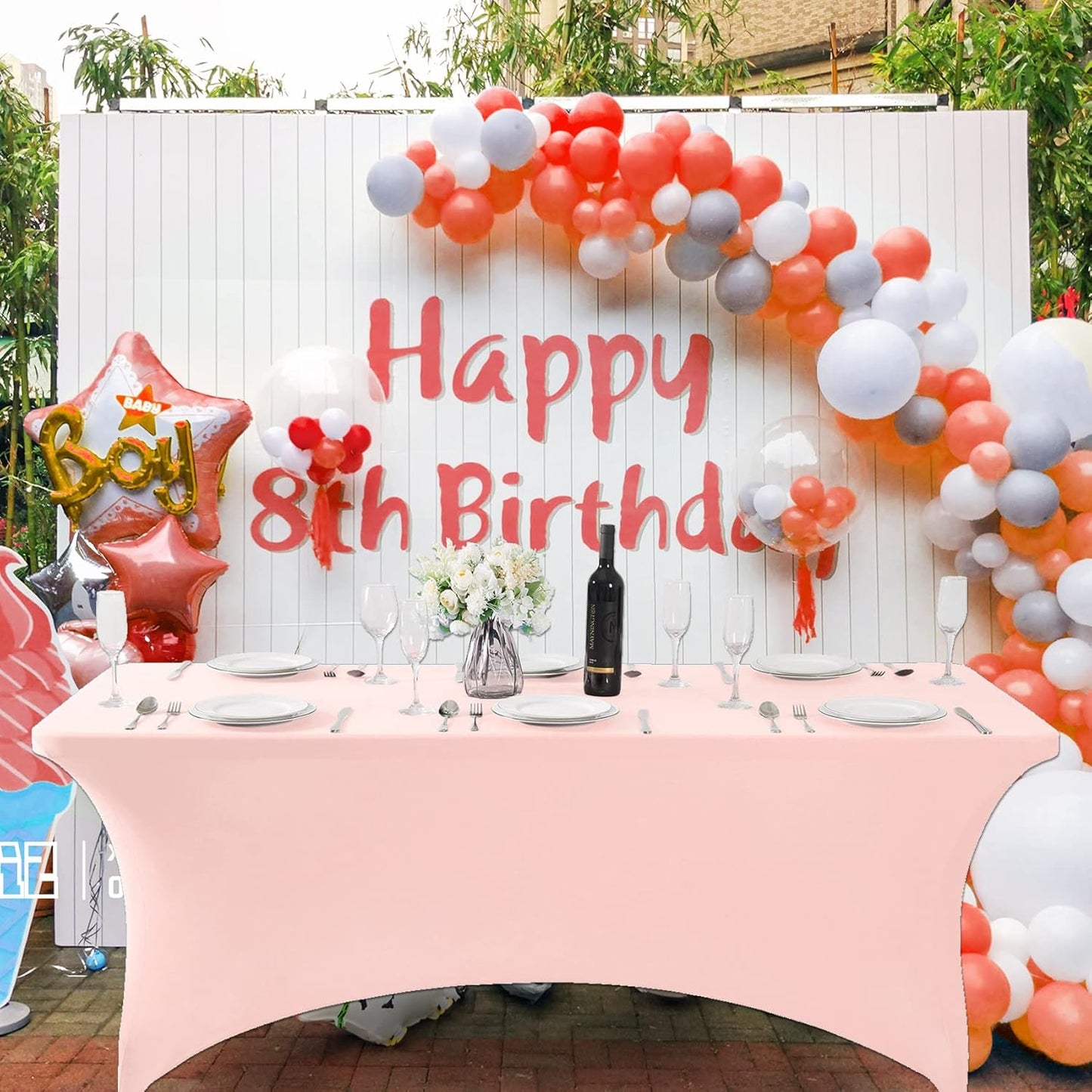 SuperO Waterproof Spandex Table Cover for 4FT Table Universal Fitted Stretch Tablecloth for Party, Banquet, Wedding and Events-Blush Pink