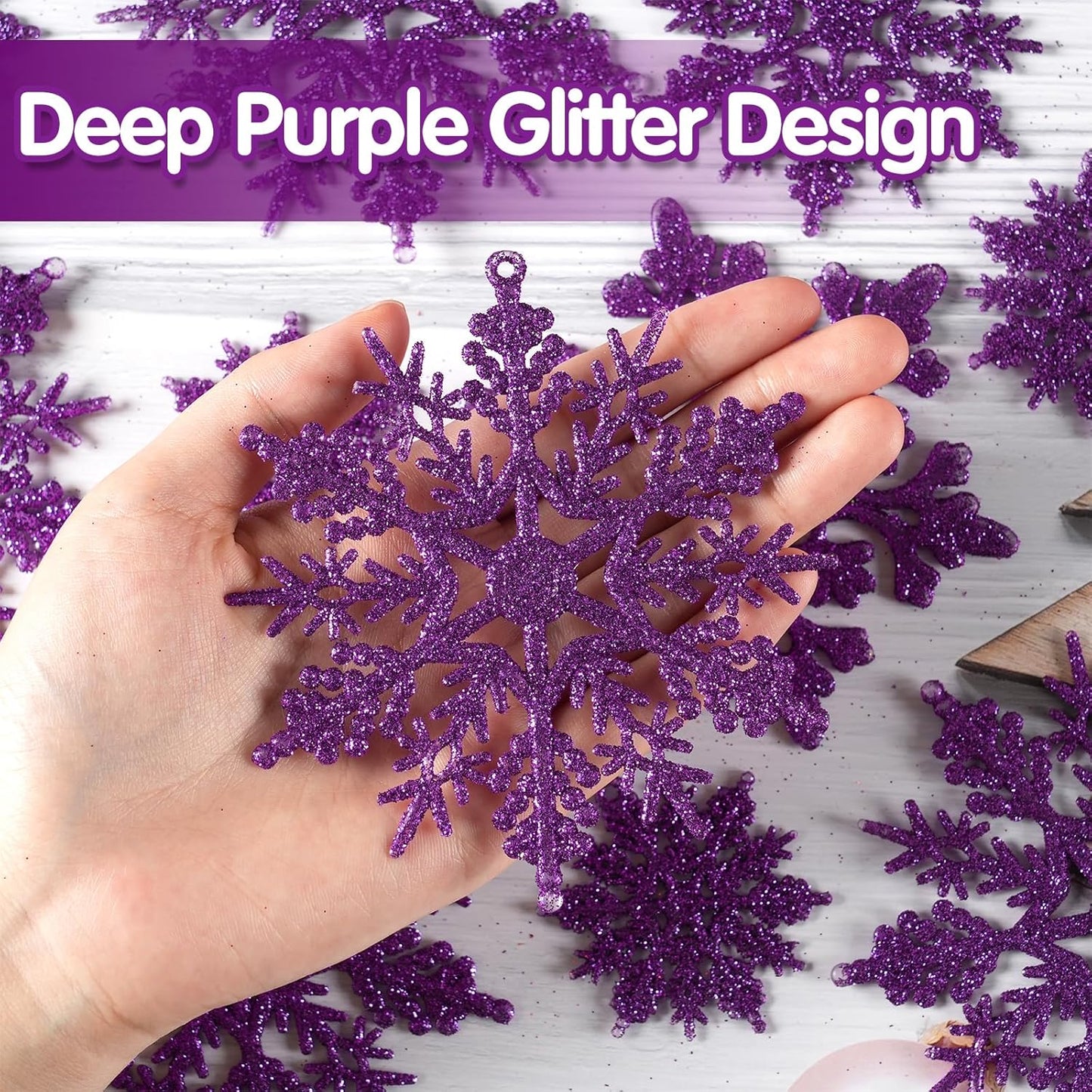 36pcs Christmas Deep Purple Snowflake Ornaments，Plastic Dark Purple Snow Flakes Hanging Ornaments for Christmas Tree Decor Winter Wonderland Frozen Birthday Party Holiday Home Decor Craft Snowflakes