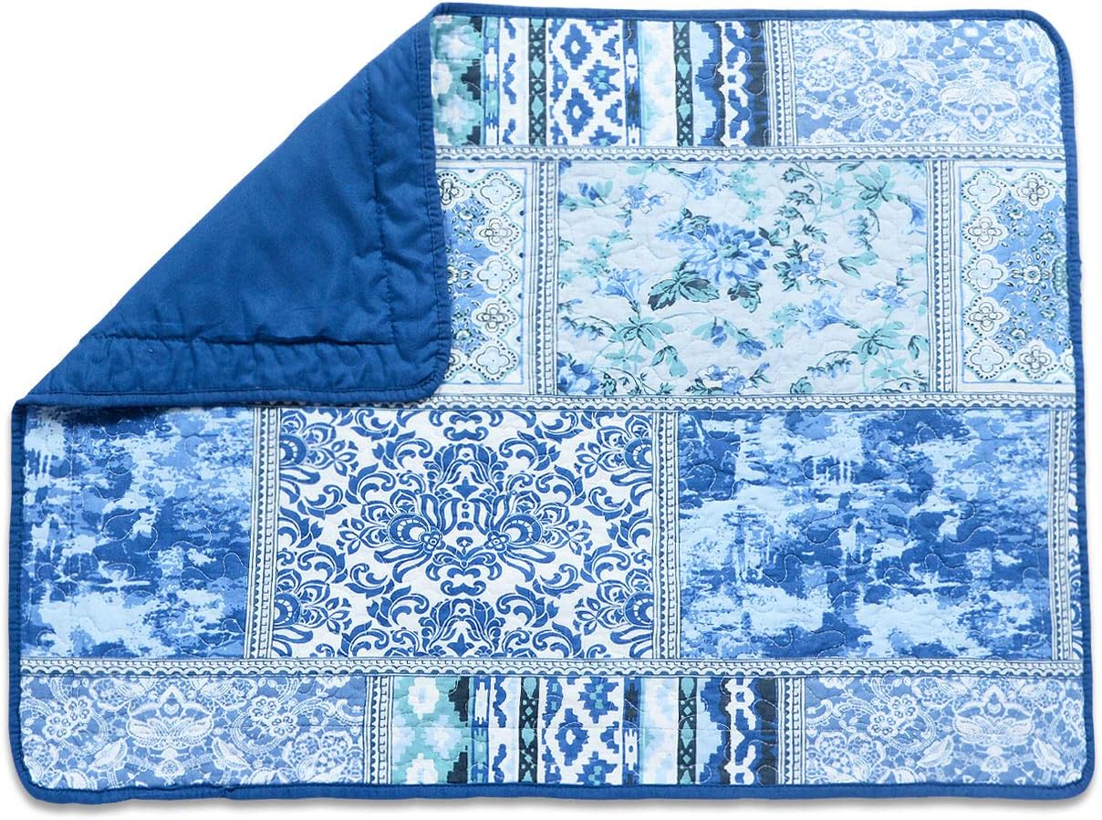 NEWLAKE Quilted Cotton Bed Pillowcases, Blue Classic Bohemian Pattern, 2 Pieces, 20x27 Inch