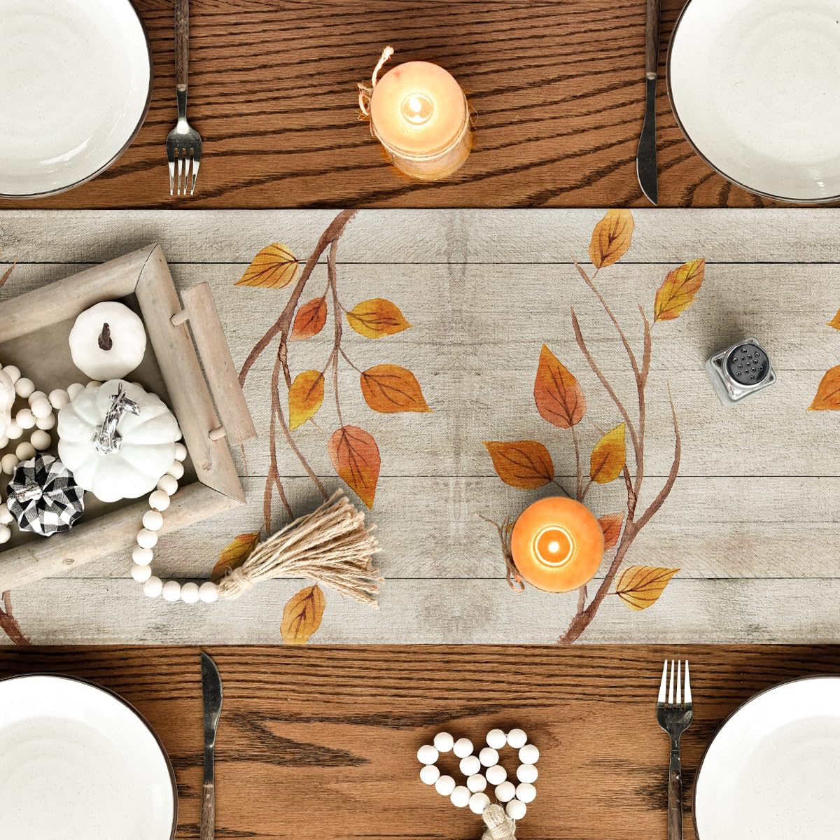 Artoid Mode Wood Gnomes Pumpkins Sunflower Maple Leaves Fall Table Runner, Kitchen Dining Table Decoration for Home Party Decor 13 x 60 Inch