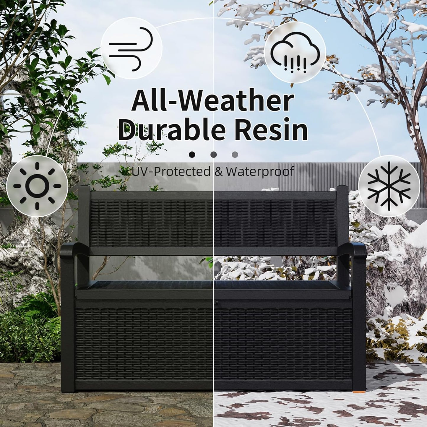 80 Gallon Storage Bench Waterproof and Lockable,Deck Box Outdoor Storage Furniture for Patio,Garden,and Porch – Perfect for Storing Garden Tools and Cushions(Black)