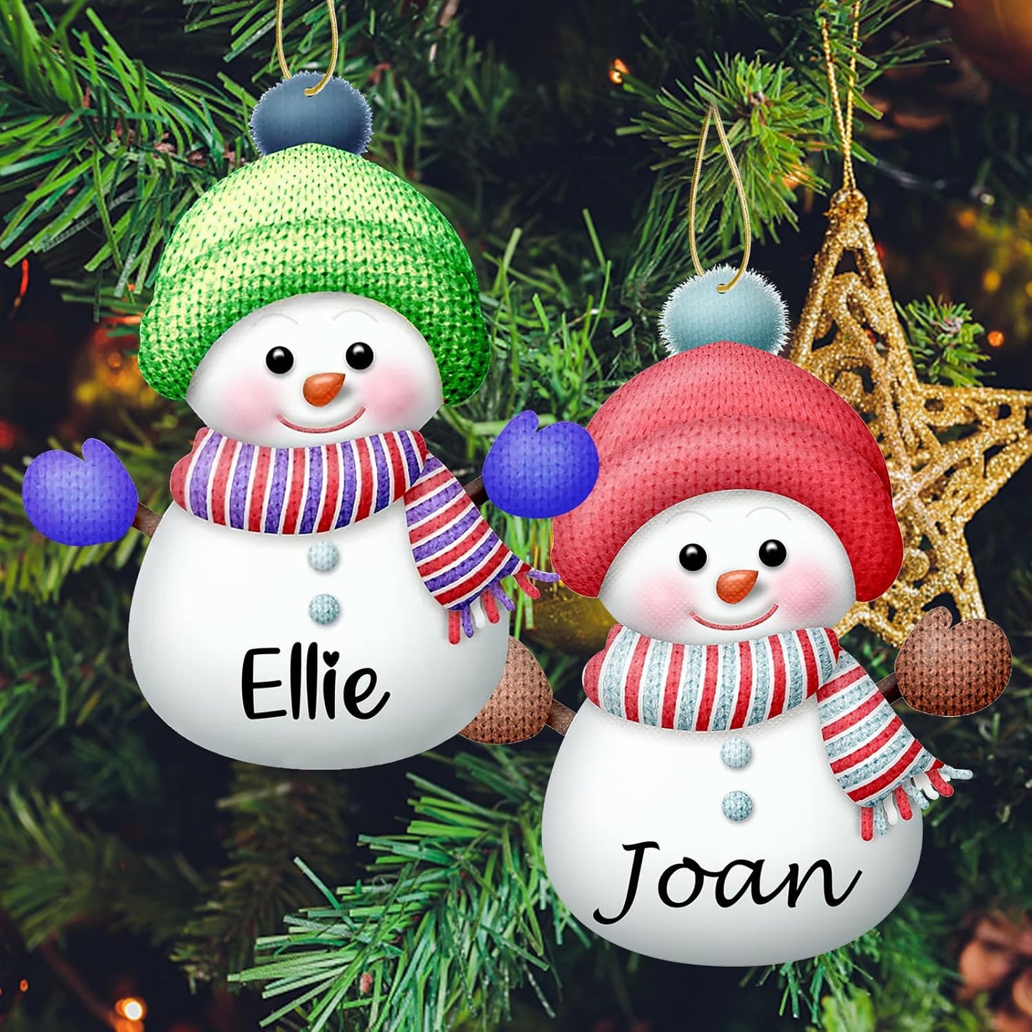 Personalized Christmas Ornaments with Names Snowman Custom Family Ornament Customized Xmas Tree Hanging Wood Decoration Gift 3.15"（8cm） Blue