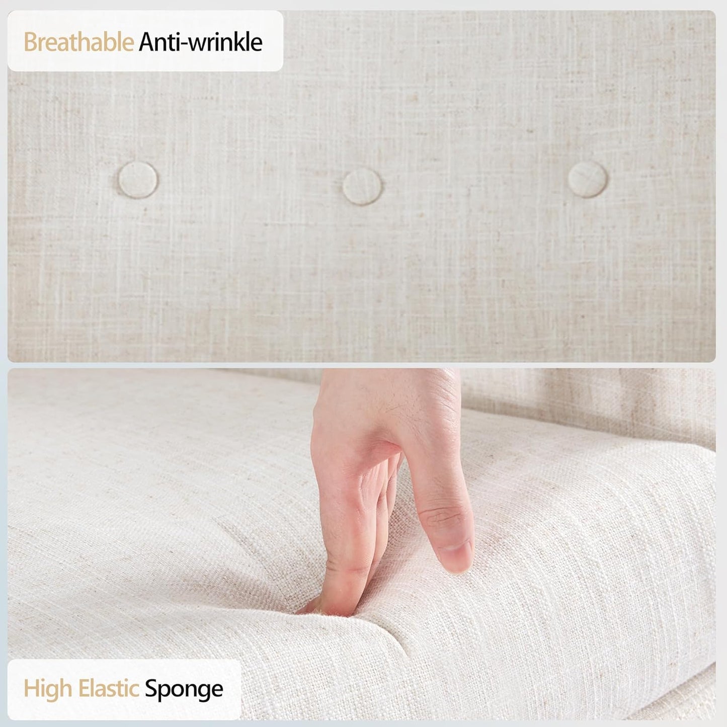 HUIMO Accent Chairs Set of 4, Upholstered Button Tufted Armchair, Linen Fabric Sofa Chairs for Bedroom, Living Room, Mid Century Modern Comfy Reading Chair (4, Beige)