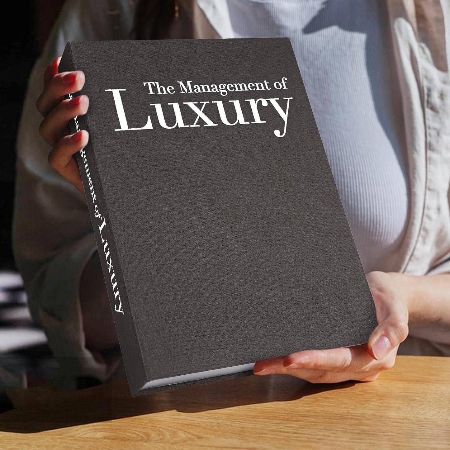 Aesthetic Decorative Books -Set of 3 Minimalist Linen Hardcover Faux/Fake Books for Coffee Table Home Decor Living Room Decoration, Photo Storage or as a Keepsake Box(Black-gray-beige-luxury)